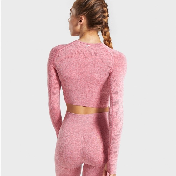 Gymshark Vital Seamless Long Sleeve Crop Top Pink - Picture 2 of 4